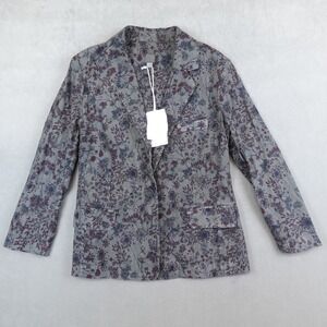 NWT 120% Lino Blazer Gray Floral Pattern Linen Womens 3 Button Jacket Size 44